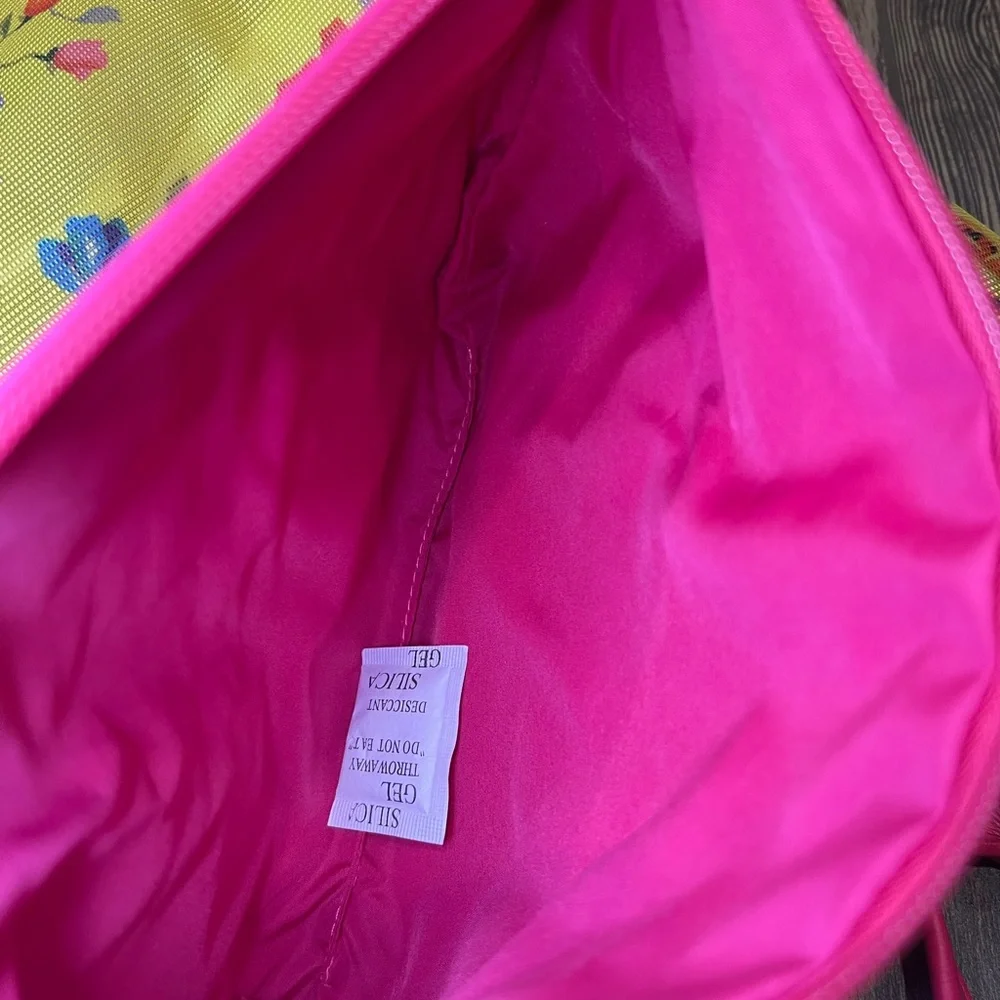 Betsey Johnson Yellow Floral Tote with Hot Pink Handles